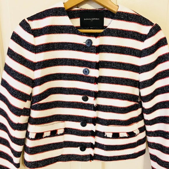 Banana Republic Tweed Striped Blazer Size 00P NWOT - Picture 2 of 4